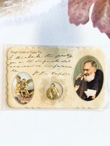 Pater Pio Karte mit Medaille