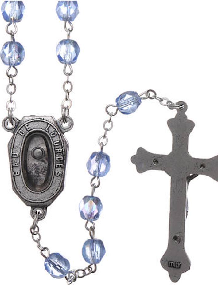 Rosenkranz Madonna mit Lourdes Wassertropfen 5 mm | blaue Glasperlen – Bild 2
